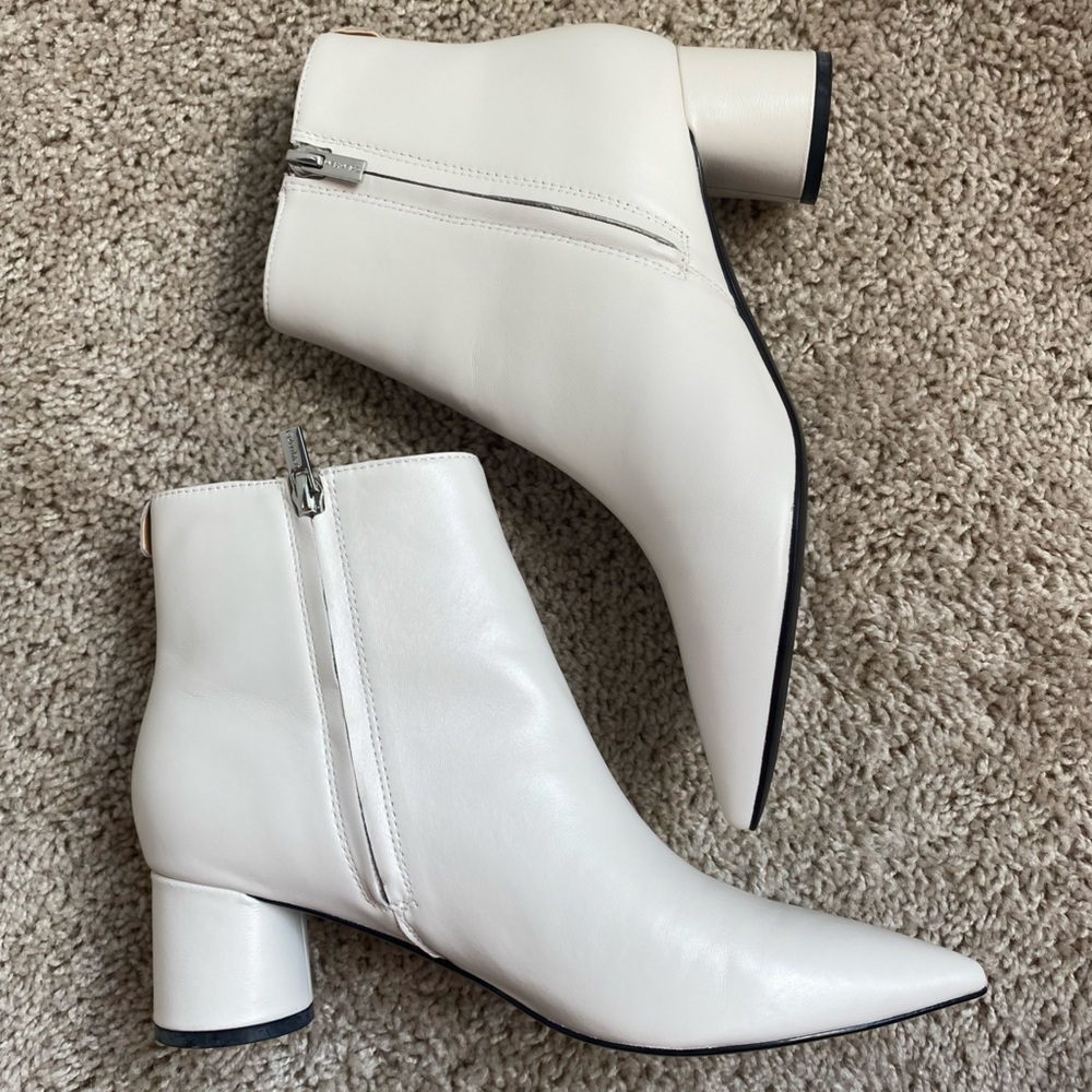 Calvin Klein Genoa White Bone Ankle Boots Sleek Pointed Toe Circular Heel 8 - Picture 5 of 13